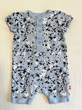 Zutano Organic Cotton Blue Paint Splatter Short Sleeve Romper Boys 6mo One Piece